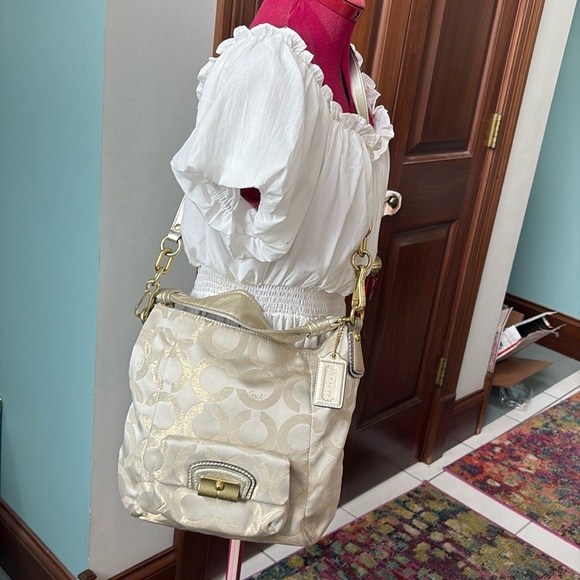 Coach Kristen Satchel shoulder bag Crossbody gold metallic canvas pristine - Picture 3 of 16